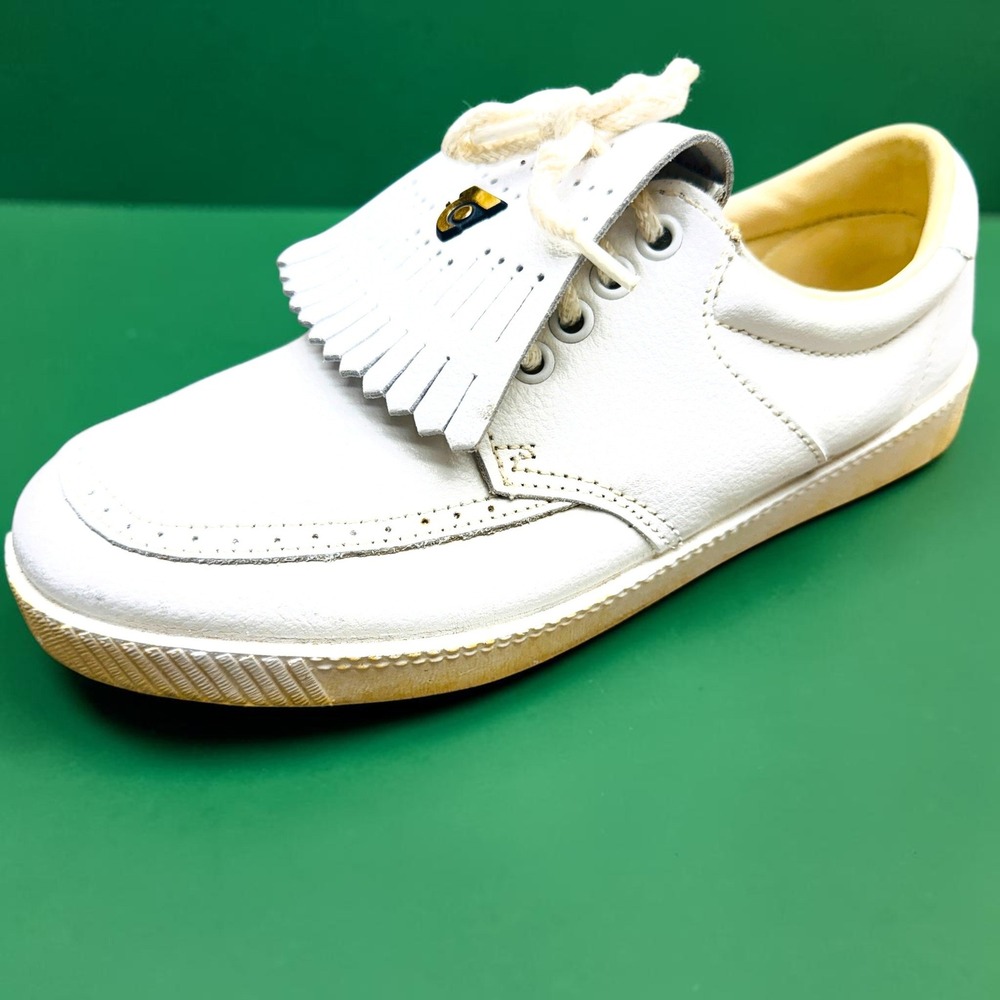 Tretorn Vintage Steel Spike Golf Shoes Women 7.5 White Leather Kiltie Made Spain